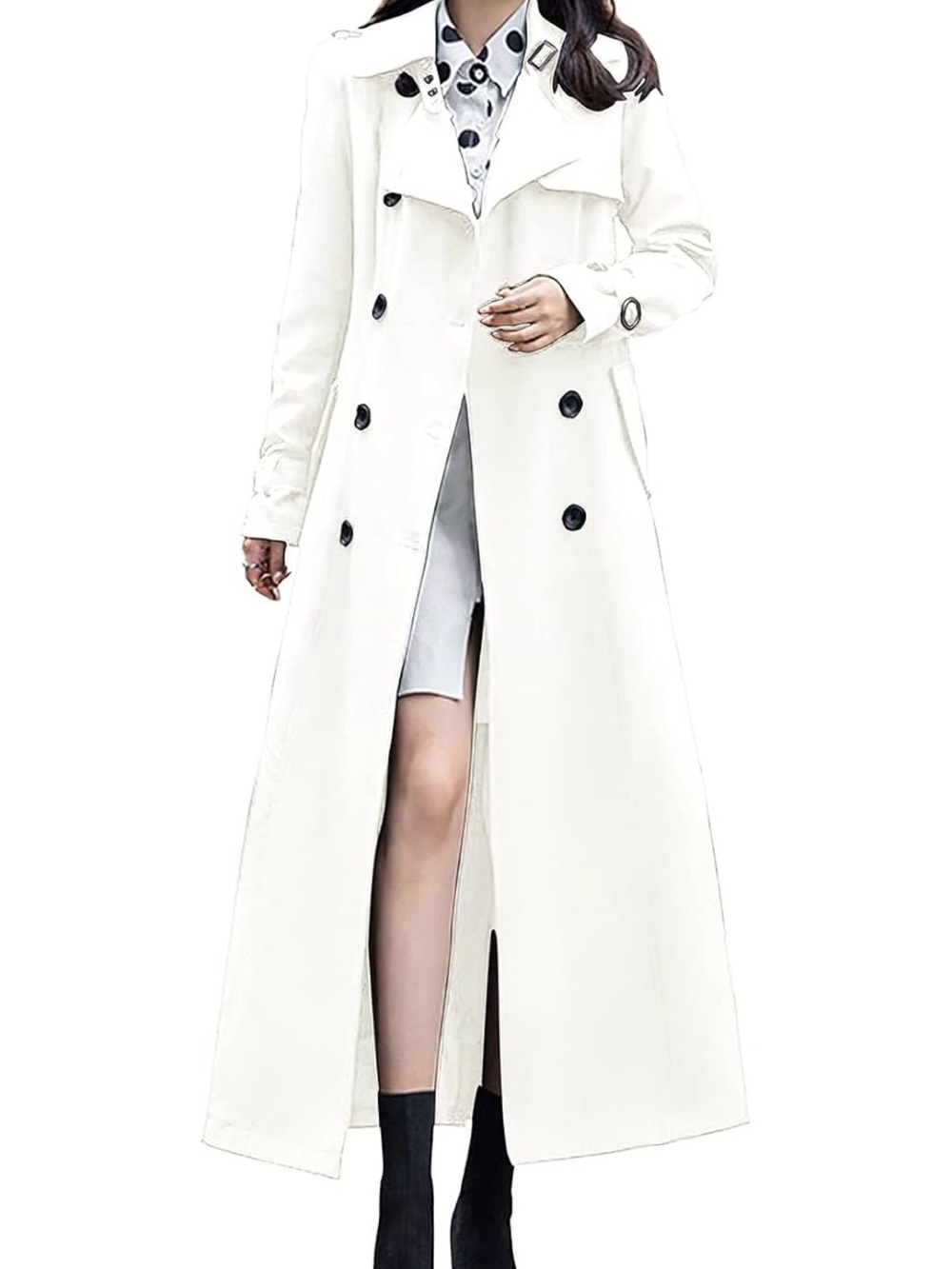 Women’s White  Double-Breasted Long Trench Coat NEW